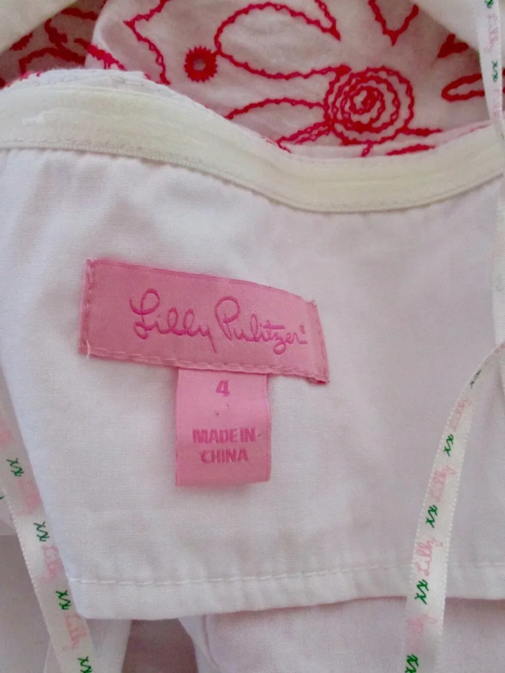 Lilly Pulitzer "Franco" Dress Hotty Pink 'Daisy For You' Eyelet Tie Back sz 4 - Picture 3 of 4